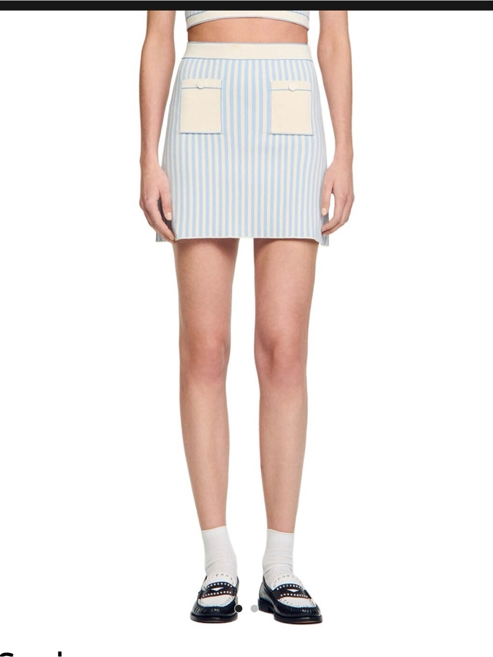 NWT Sandro size 42 Blue and Cream white Striped Mini Skirt with Patch Pockets - Picture 3 of 13